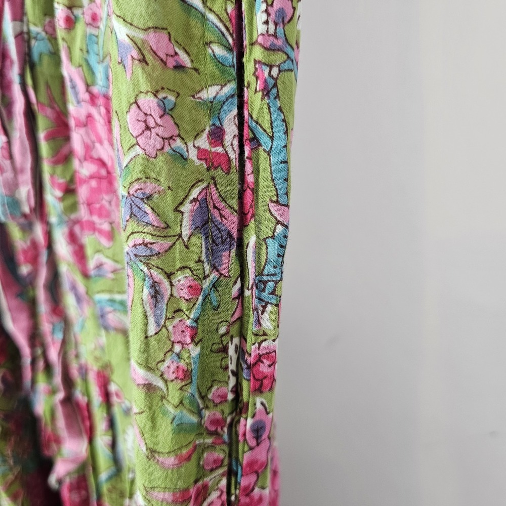 LOLA Australia NWOT Pink Floral Boho Resortwear Midi LS Button Tie Waist Dress M - Picture 7 of 10